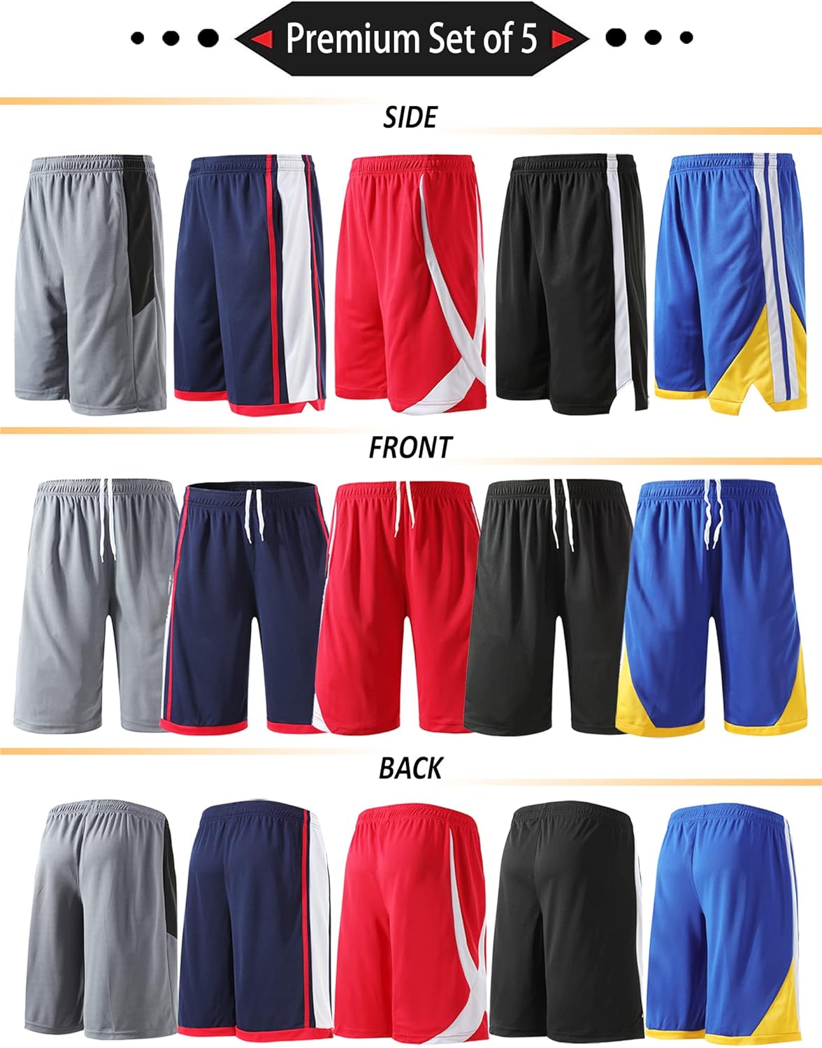Liberty Imports 5 Pack Big Boys Youth Athletic Mesh Basketball Shorts with Pockets Quick Dry Activewear - Image 4
