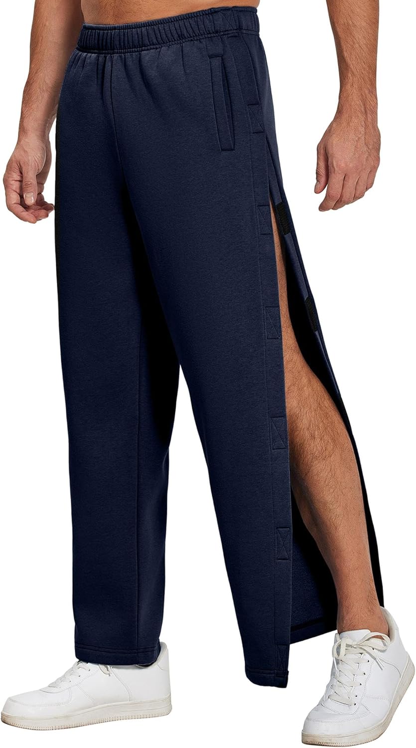 Deyeek Mens Fleece Tear Away Pants Loose Fit Post Knee Replacement Surgery Pants Breakaway Sweatpants Side Snap with Pockets - Image 14
