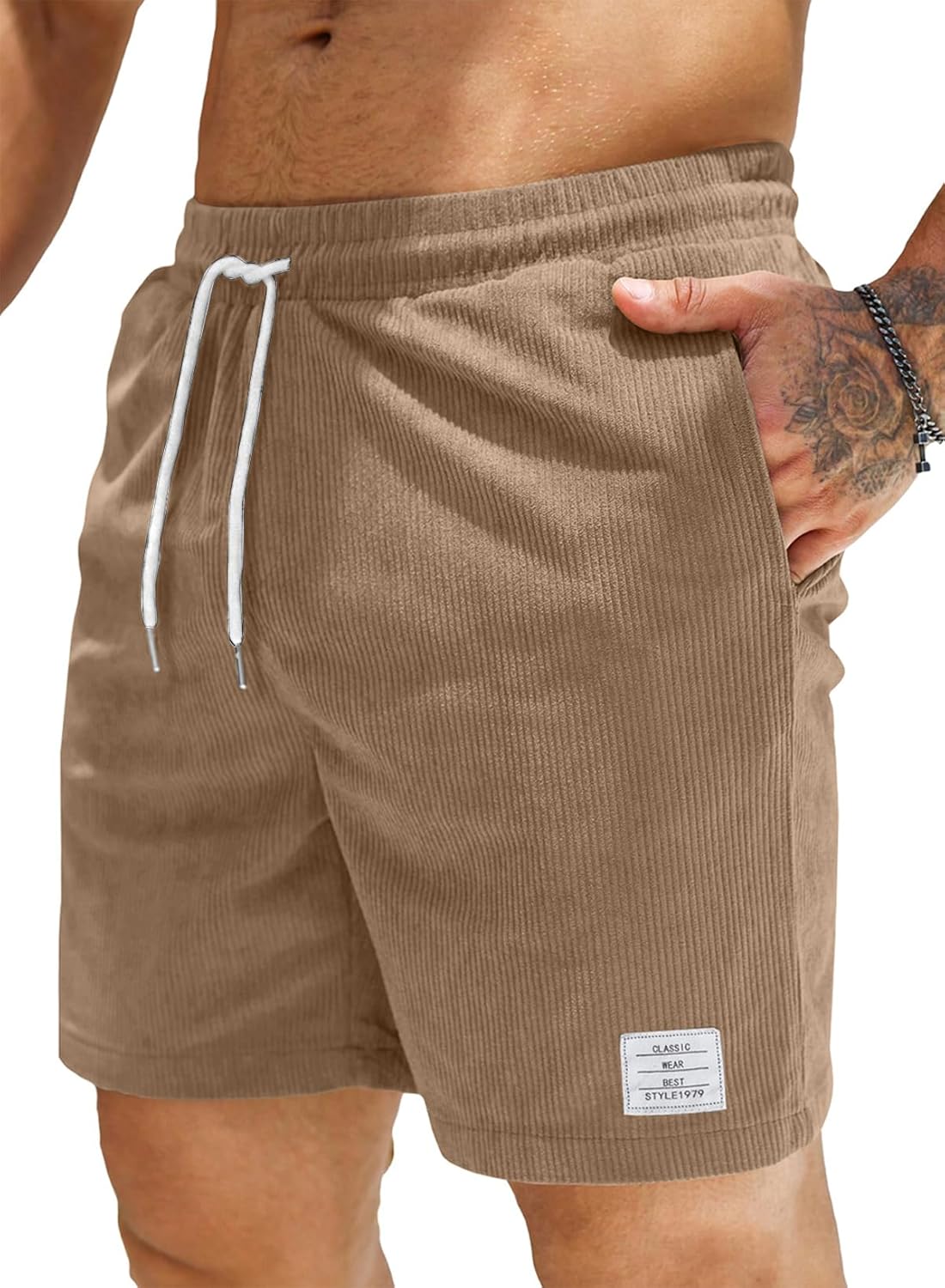 JMIERR Men's Corduroy Shorts Casual Elastic Waist Drawstring Lightweight Summer Beach Shorts - Image 18