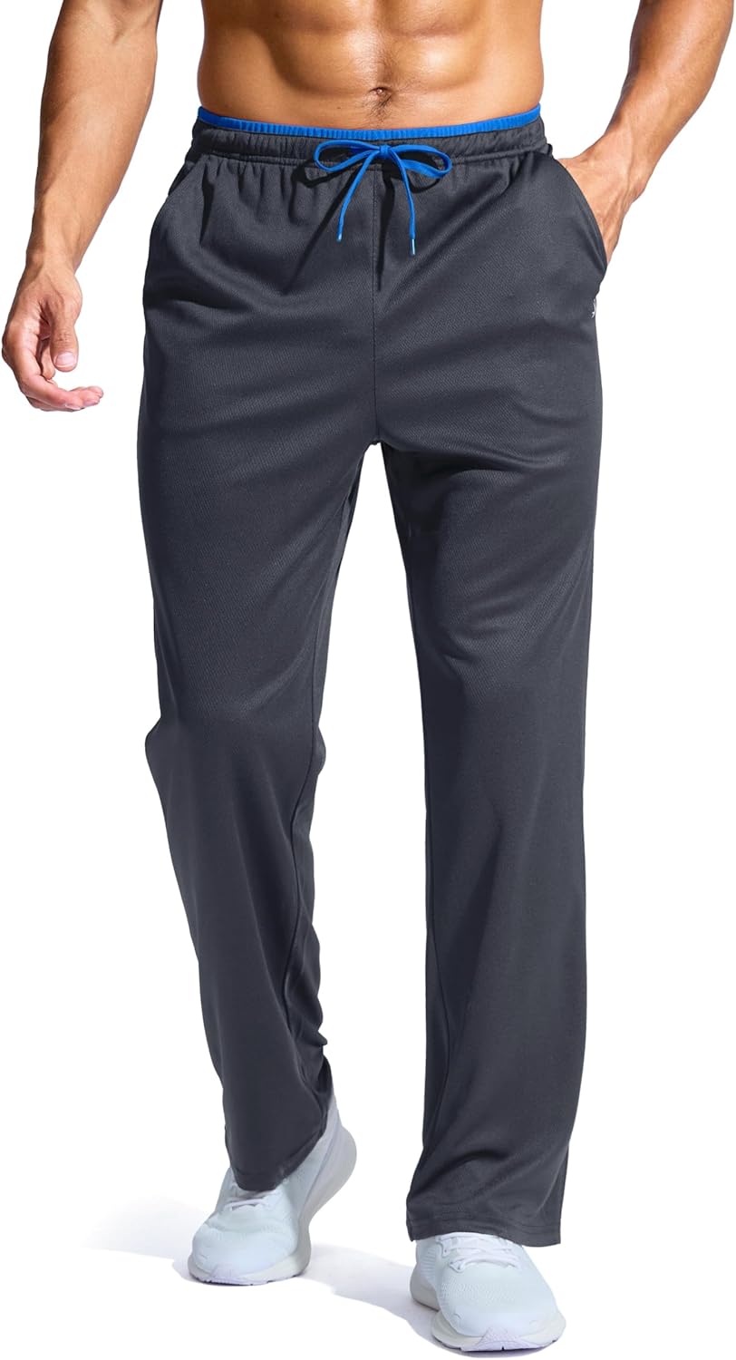Pudolla Men's Lightweight Mesh Sweatpants Loose Fit Open Bottom Athletic Workout Gym Pants with Zipper Pockets - Image 14