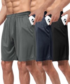 3 Pack Gym Basketball Mens Shorts - Quick Dry Black Workout Athletic Shorts with Pockets for Casual Running (S-6XL)