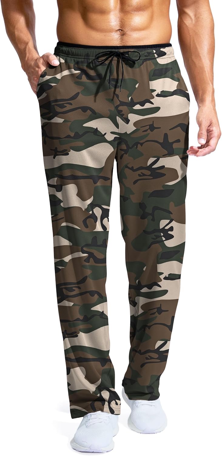 Pudolla Men's Lightweight Mesh Sweatpants Loose Fit Open Bottom Athletic Workout Gym Pants with Zipper Pockets - Image 16