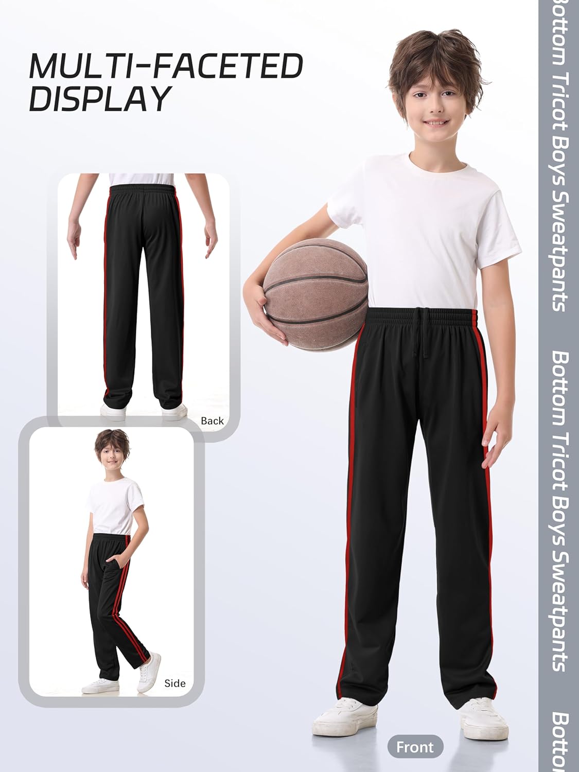 4 Pack Boys Lightweight Sweatpants, Tricot Sweat Pants for Boys Athletic Open Bottom Pants with Pockets & Drawstring - Image 4
