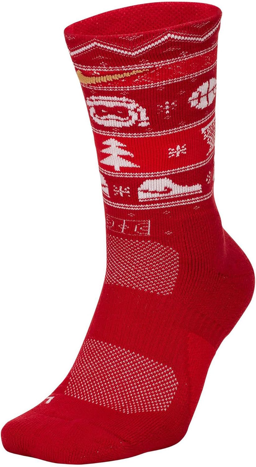 Nike Elite Men's Christmas Basketball Crew Socks X-Large (Fits Men 12-15) SX7866-687 Red, White