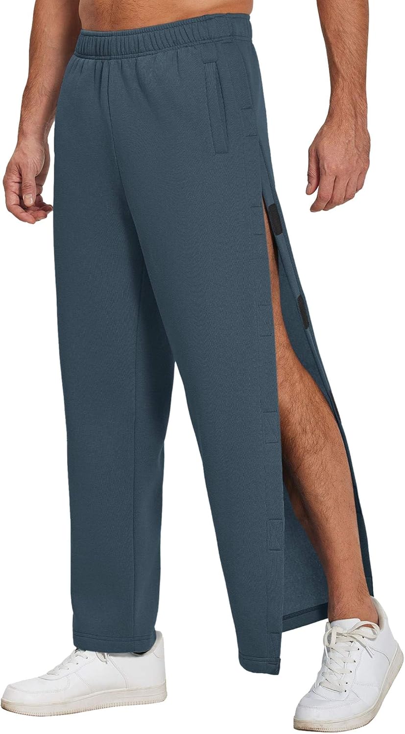 Deyeek Mens Fleece Tear Away Pants Loose Fit Post Knee Replacement Surgery Pants Breakaway Sweatpants Side Snap with Pockets - Image 15