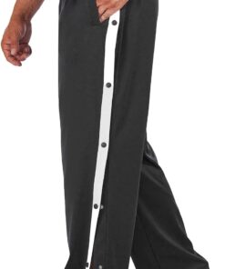 Deyeek Men's Tear Away Basketball Pants High Split Snap Button Casual Post-Surgery Sweatpants with Pockets