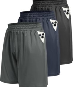 LalaHooK 3 Pack Athletic Gym Mens Shorts - Casual Black Quick Dry Basketball Shorts with Pockets for Workout Running