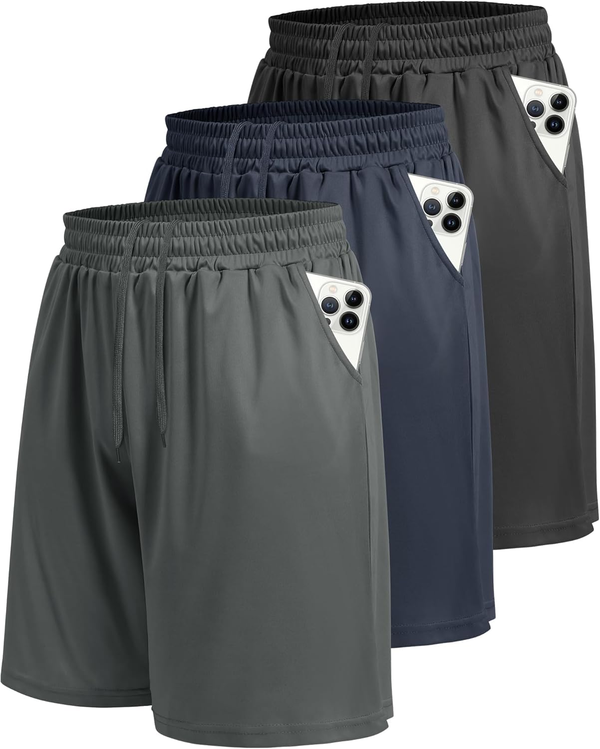 LalaHooK 3 Pack Athletic Gym Mens Shorts - Casual Black Quick Dry Basketball Shorts with Pockets for Workout Running