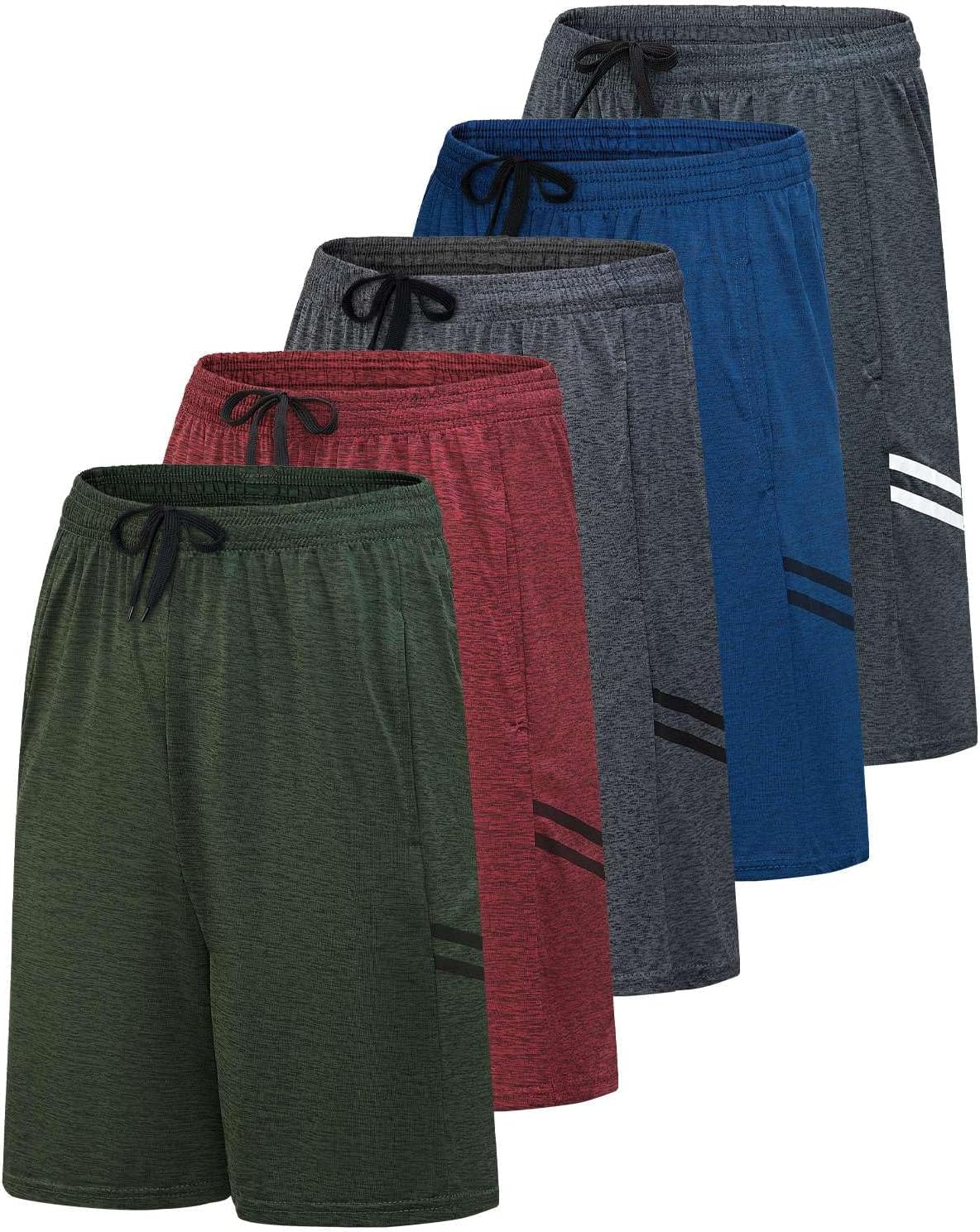 Real Essentials Men’s 5 Pack: 9" Dry-Fit Shorts – Athletic Gym, Workout, Basketball, Running, Casual Lounge Active Pockets - Image 13