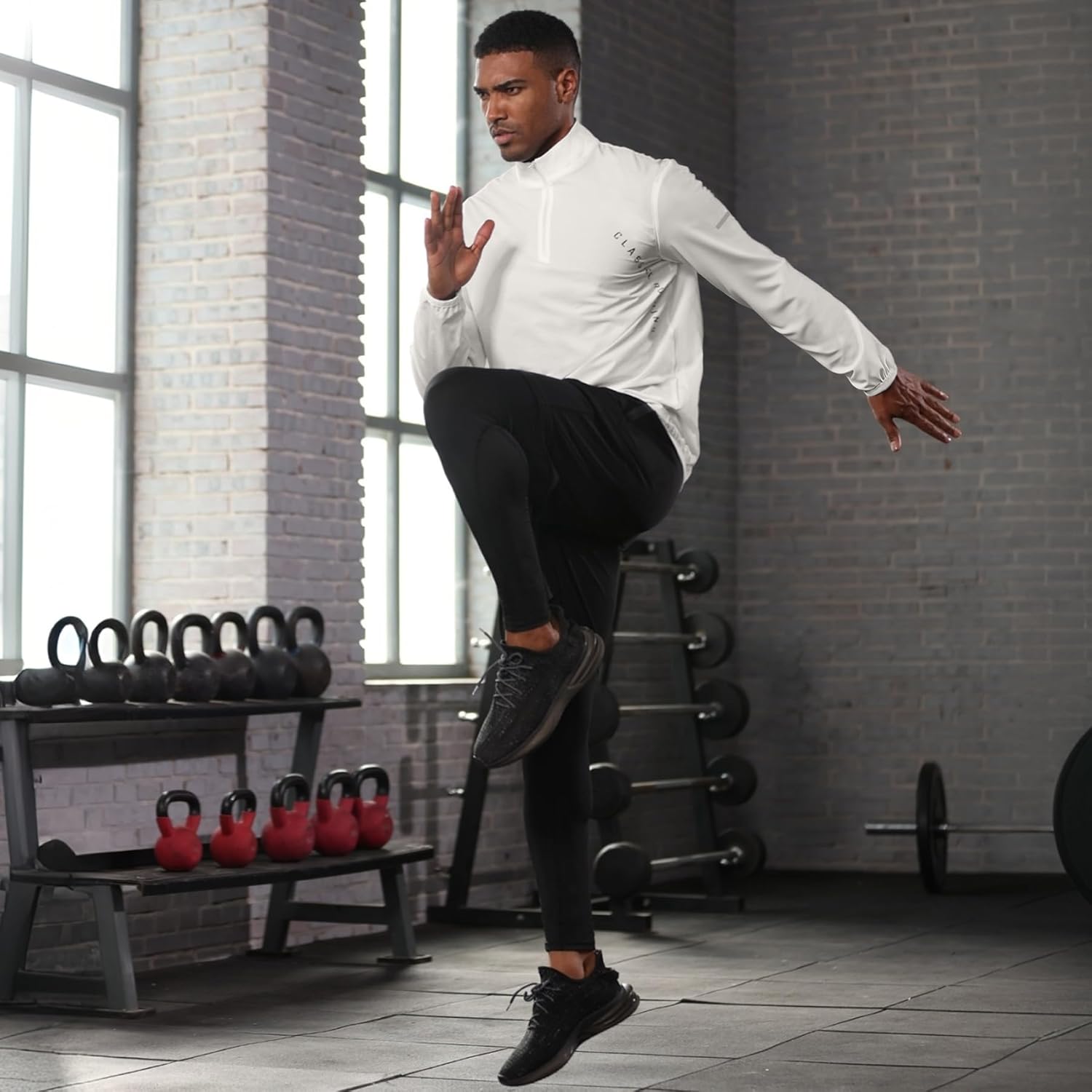 BUYJYA 5Pcs Men's T Shirts Workout Long Sleeve Athletic Zip Pocket Shorts Jackets Compression Pants Gym Basketball Gear - Image 5