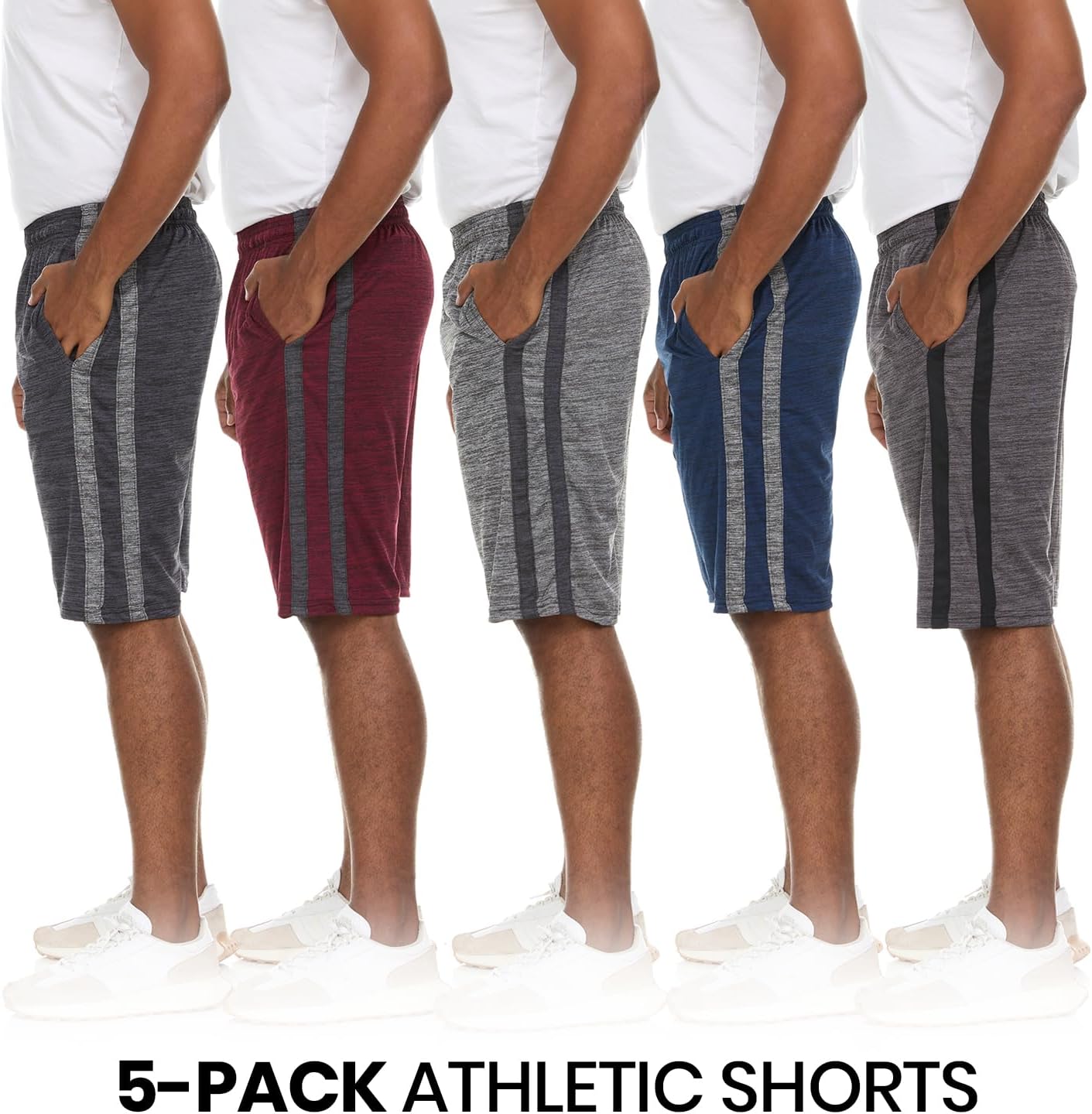 5 Pack: Men's Dry-Fit Sweat Resistant Active Athletic Performance Shorts - Image 5