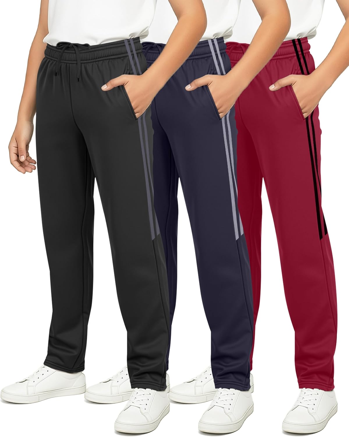Real Essentials 3 Pack: Boys' Tricot Open Bottom Fleece-Lined Sweatpants with Pockets - Image 16