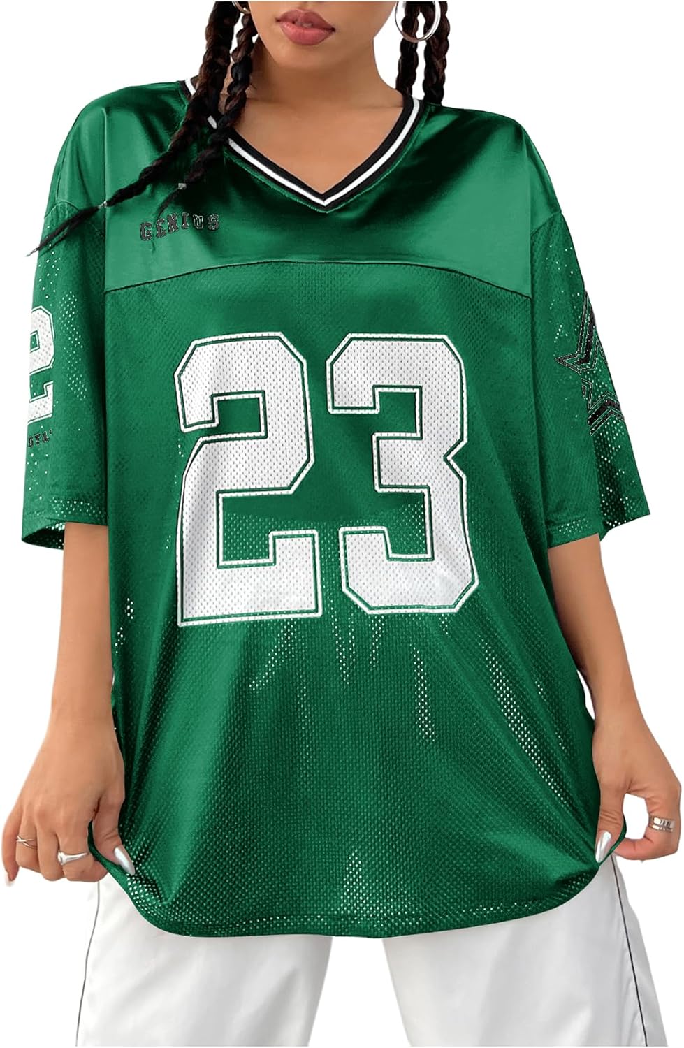 Verdusa Jersey Shirts for Women Y2K Graphic Tees Oversized Streetwear T Shirt V Neck Football Jersey - Image 16