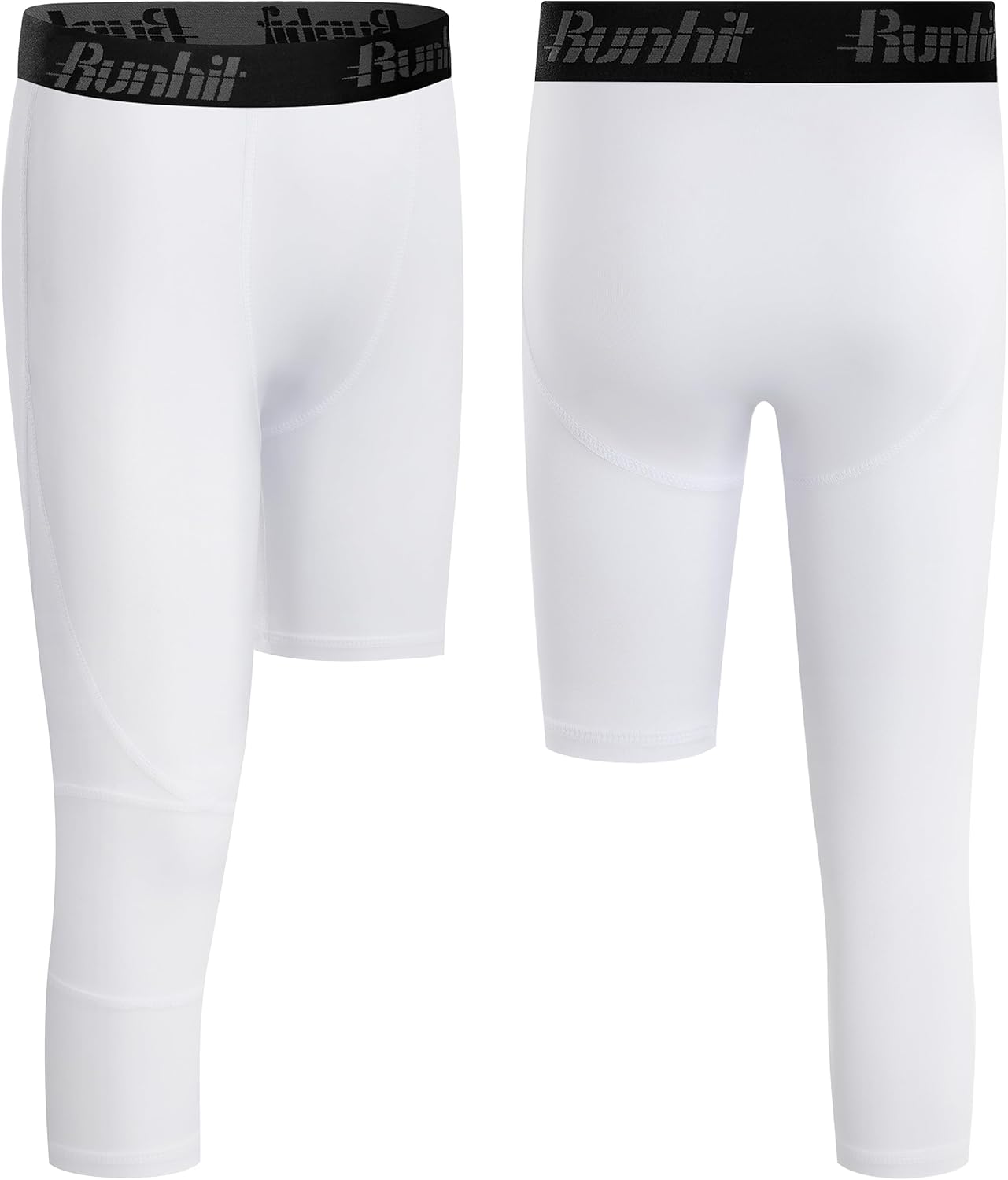 Runhit 3/4 One Leg Boys Compression Leggings,Athletic Tights Basketball Compression Pants,Youth Boys Base Layer Pants - Image 2