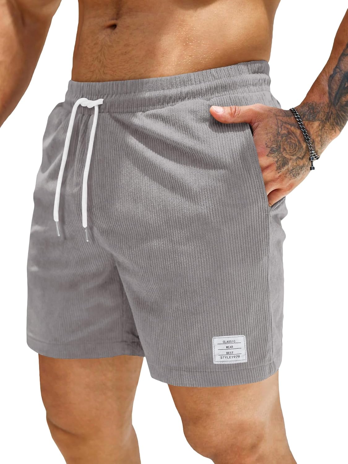 JMIERR Men's Corduroy Shorts Casual Elastic Waist Drawstring Lightweight Summer Beach Shorts - Image 12