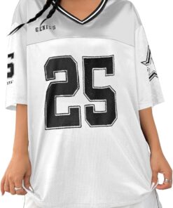 Verdusa Jersey Shirts for Women Y2K Graphic Tees Oversized Streetwear T Shirt V Neck Football Jersey