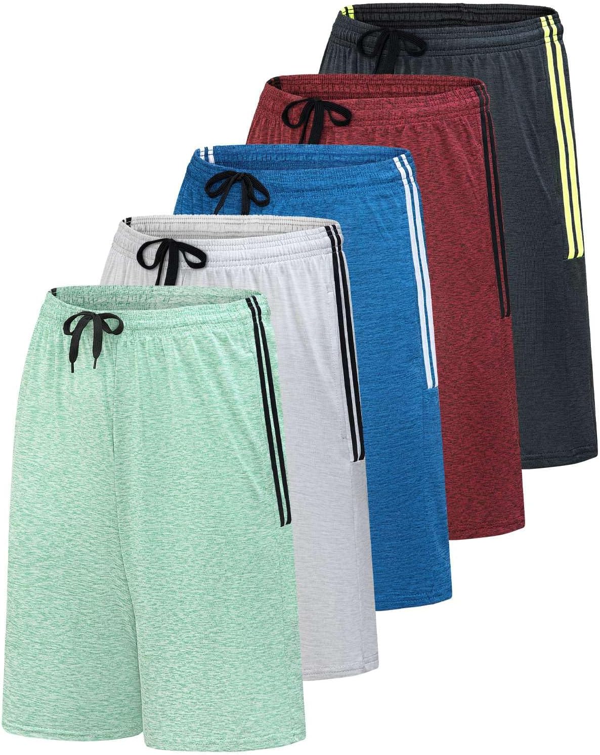 Real Essentials Men’s 5 Pack: 9" Dry-Fit Shorts – Athletic Gym, Workout, Basketball, Running, Casual Lounge Active Pockets - Image 9