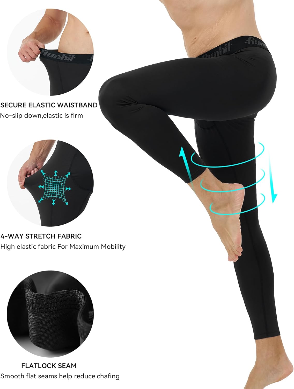 Runhit Men’s Compression Pants Running Tights Workout Leggings Athletic Base Layer Pants for Sports Yoga Basketball - Image 3