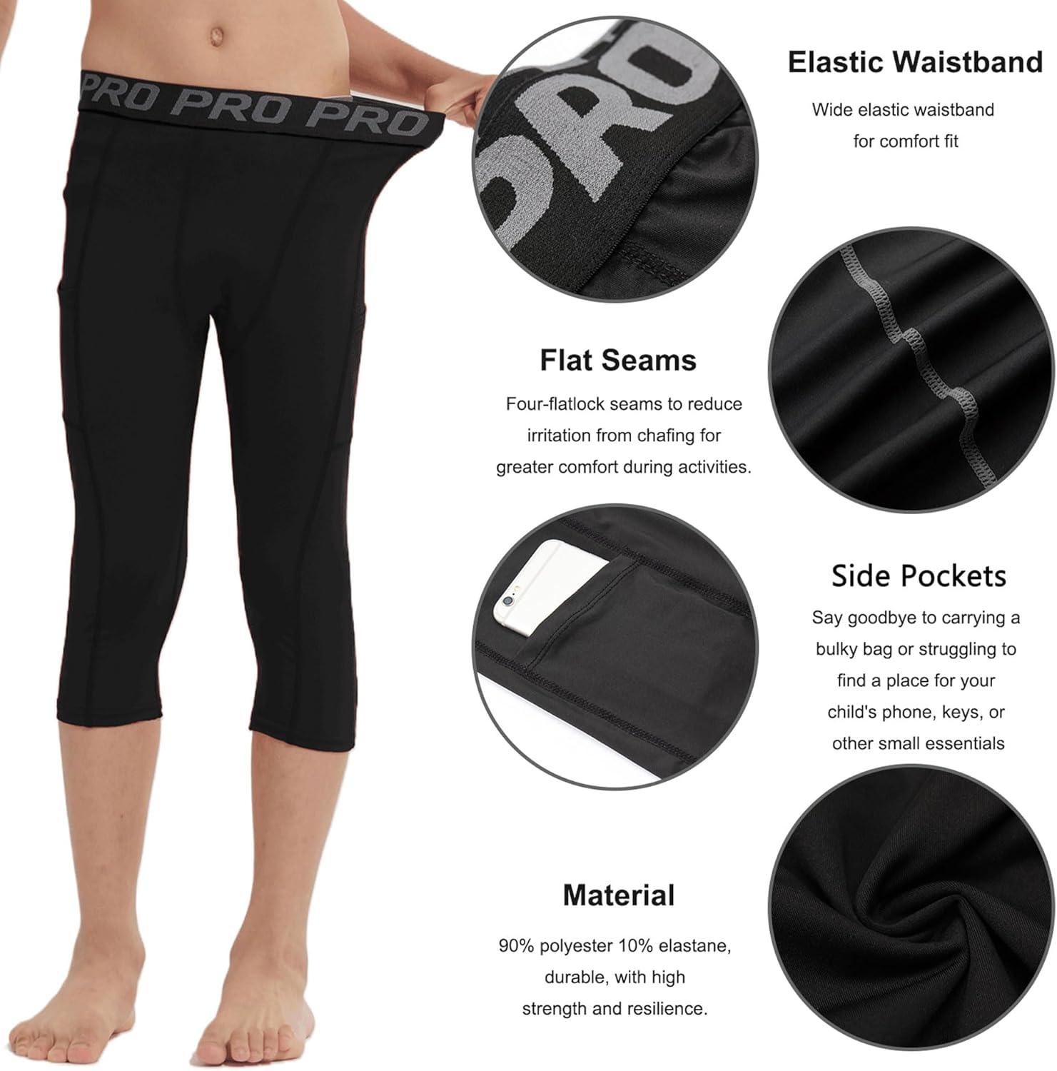 LANBAOSI Youth Boys 3/4 Compression Pants Basketball Tights Sports Capris Leggings Running Base Layer - Image 4