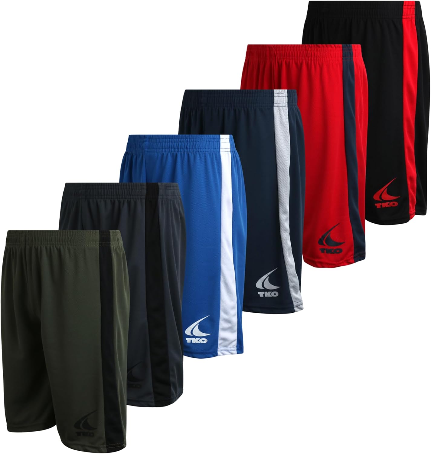TKO Boys' 6-Pack Active Performance Mesh Basketball Shorts - Quick Dry Boys Athletic Shorts (8-16)