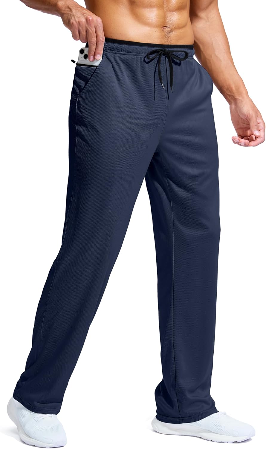 Pudolla Men's Lightweight Mesh Sweatpants Loose Fit Open Bottom Athletic Workout Gym Pants with Zipper Pockets - Image 18