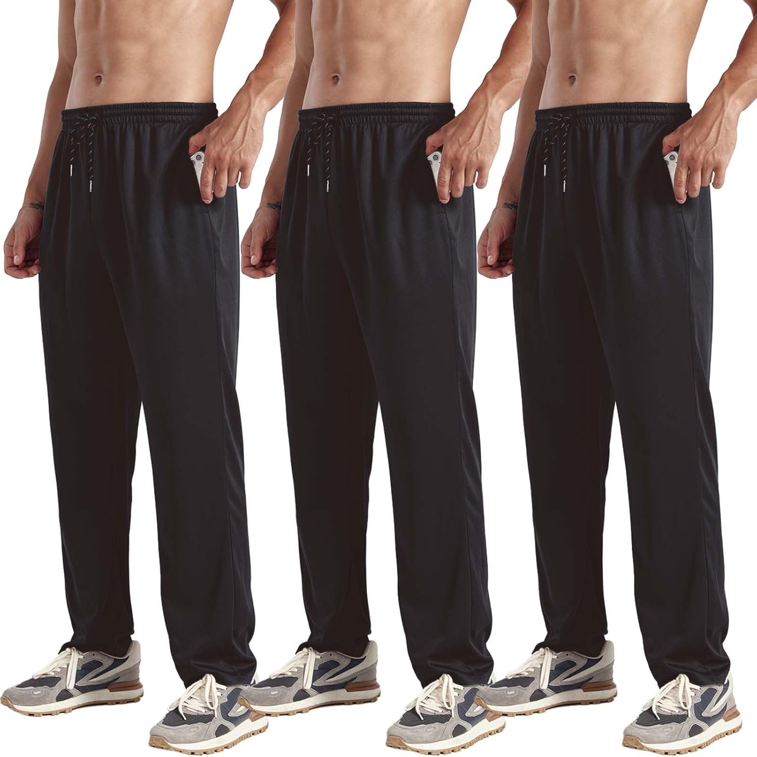 ZH 3 Pack Men's Sweatpants Open Bottom Joggers Lightweight Quick Dry Athletic Pants with Pockets for Workout & Lounge - Image 7