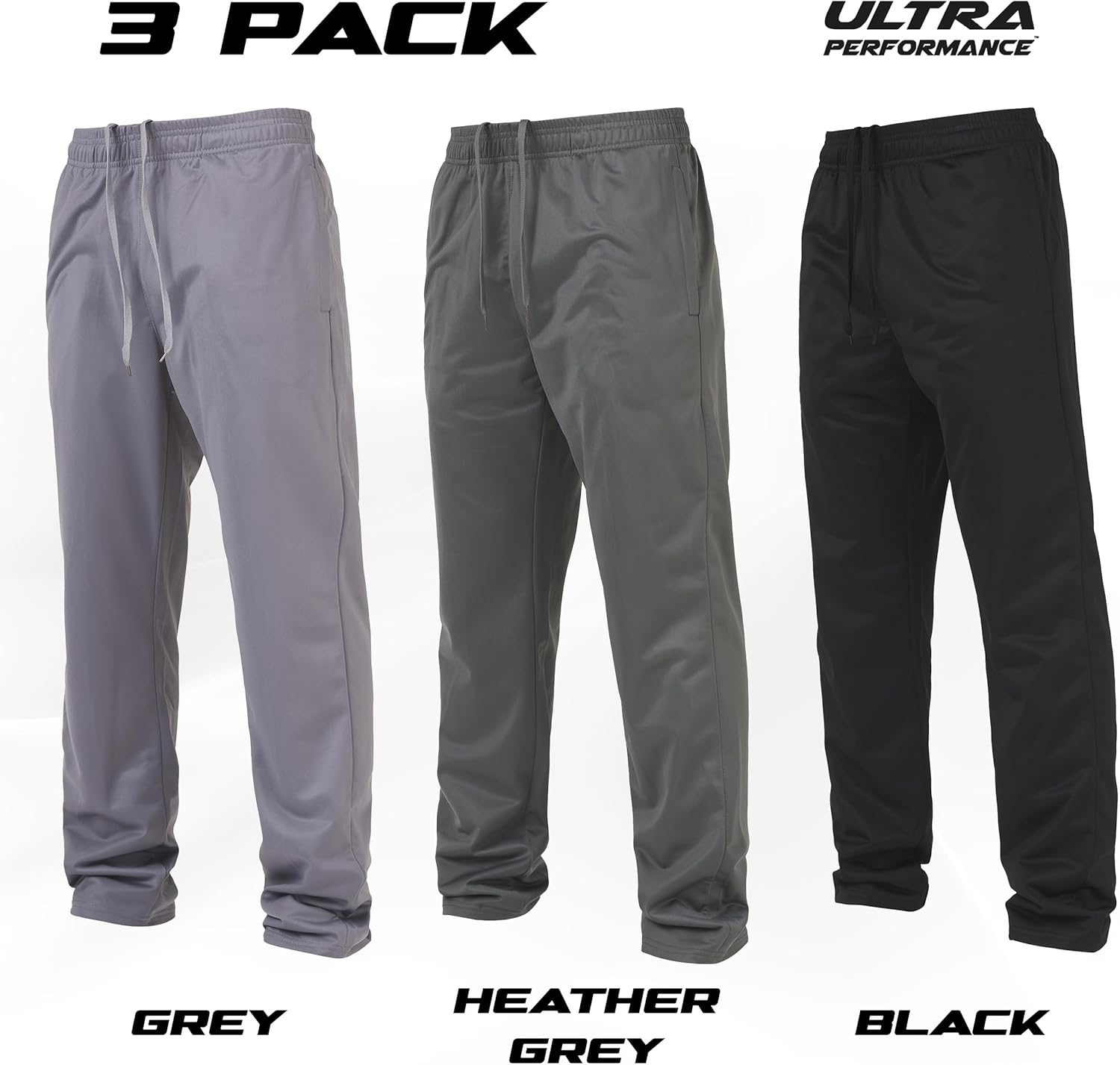 Ultra Performance 3 Pack Mens Athletic Open Bottom Sweatpants Active Track Pants Casual Tricot Wide Leg Sweat Pants for Men - Image 2