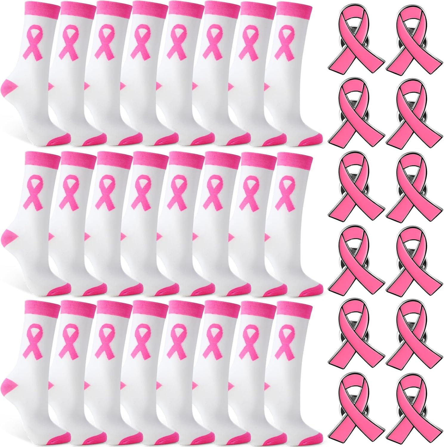 Breast Cancer Awareness Accessories Bulk Pink Ribbon Football Socks Wristbands Pins for Women Youth Events Gift - Image 7