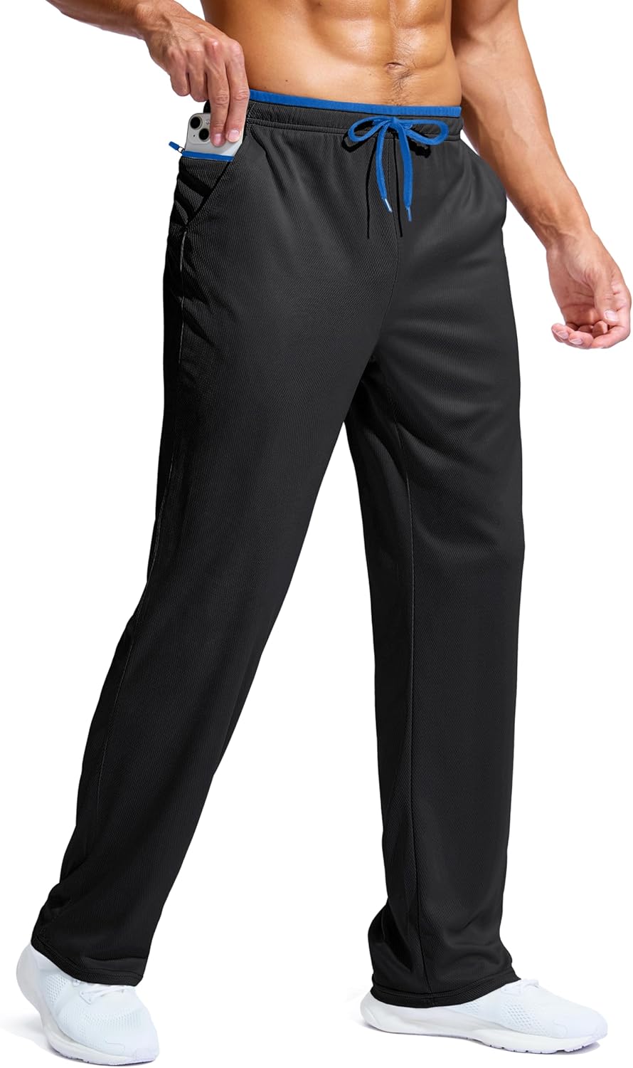 Pudolla Men's Lightweight Mesh Sweatpants Loose Fit Open Bottom Athletic Workout Gym Pants with Zipper Pockets - Image 7
