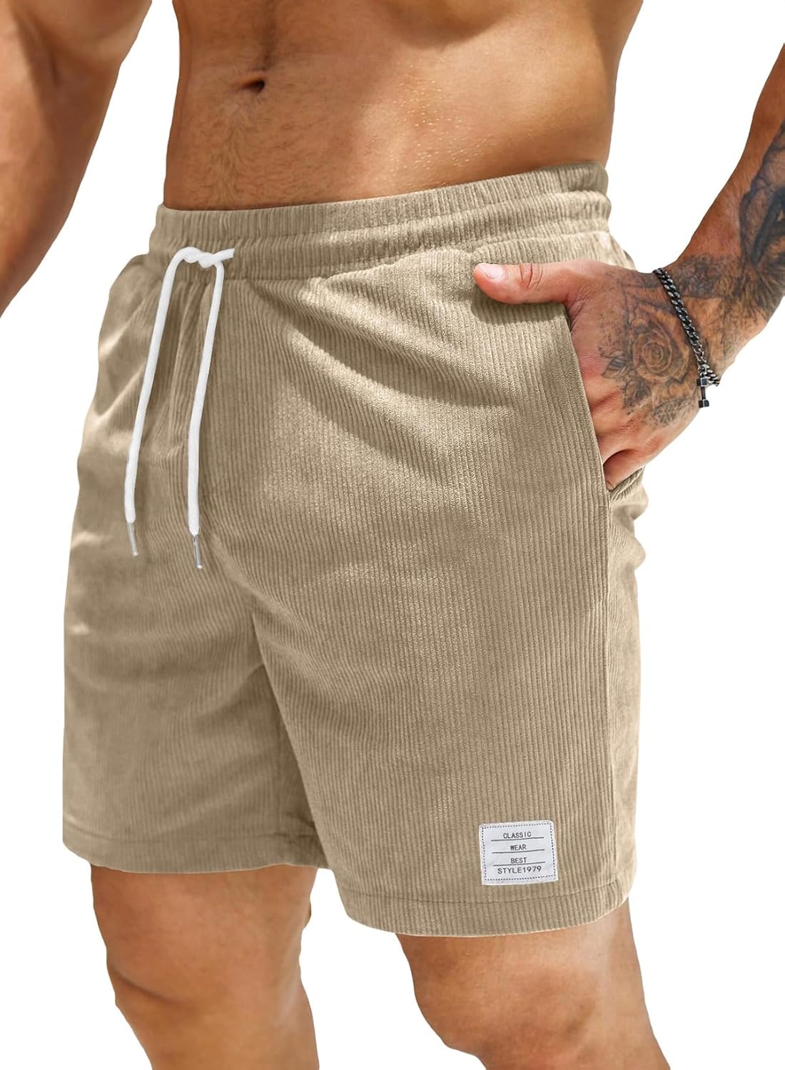 JMIERR Men's Corduroy Shorts Casual Elastic Waist Drawstring Lightweight Summer Beach Shorts - Image 14