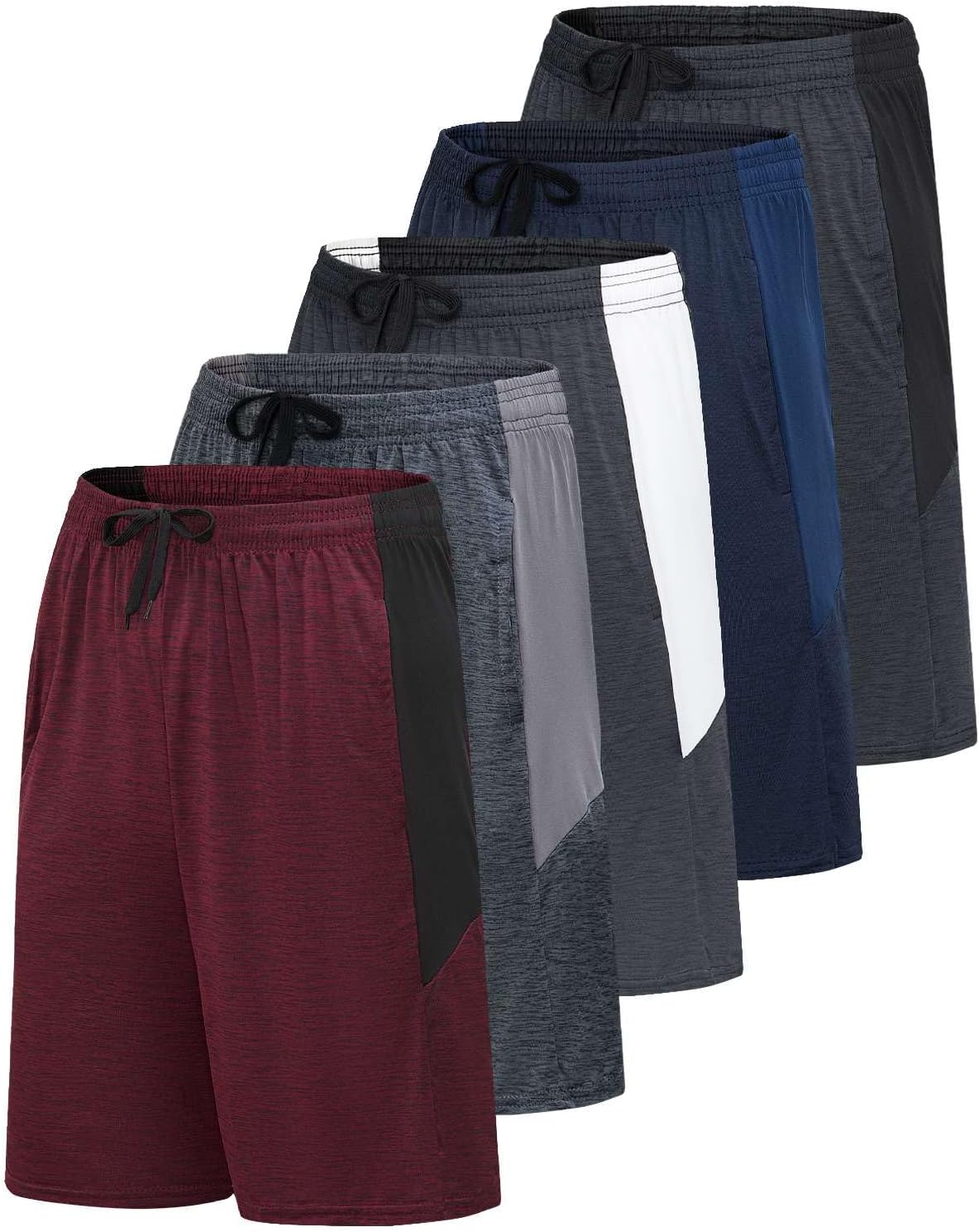 Real Essentials Men’s 5 Pack: 9" Dry-Fit Shorts – Athletic Gym, Workout, Basketball, Running, Casual Lounge Active Pockets - Image 10