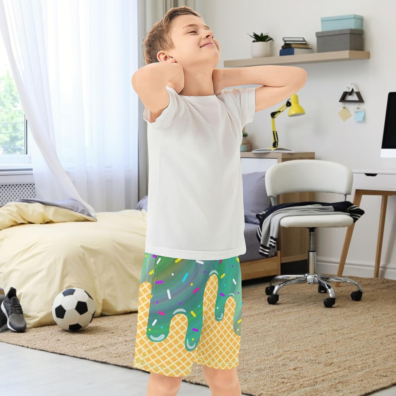 Boys Athletic Shorts Basketball Shorts Ice Cream Hiking Gym Shorts with Pocket for Outdoor Activity 7-15Y - Image 3