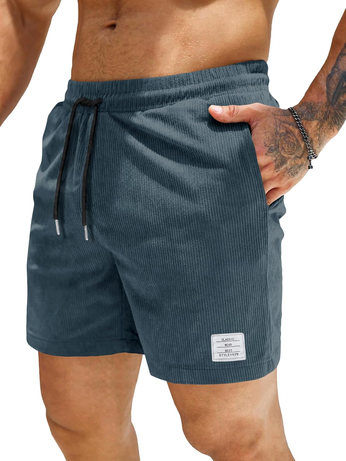 JMIERR Men's Corduroy Shorts Casual Elastic Waist Drawstring Lightweight Summer Beach Shorts - Image 11