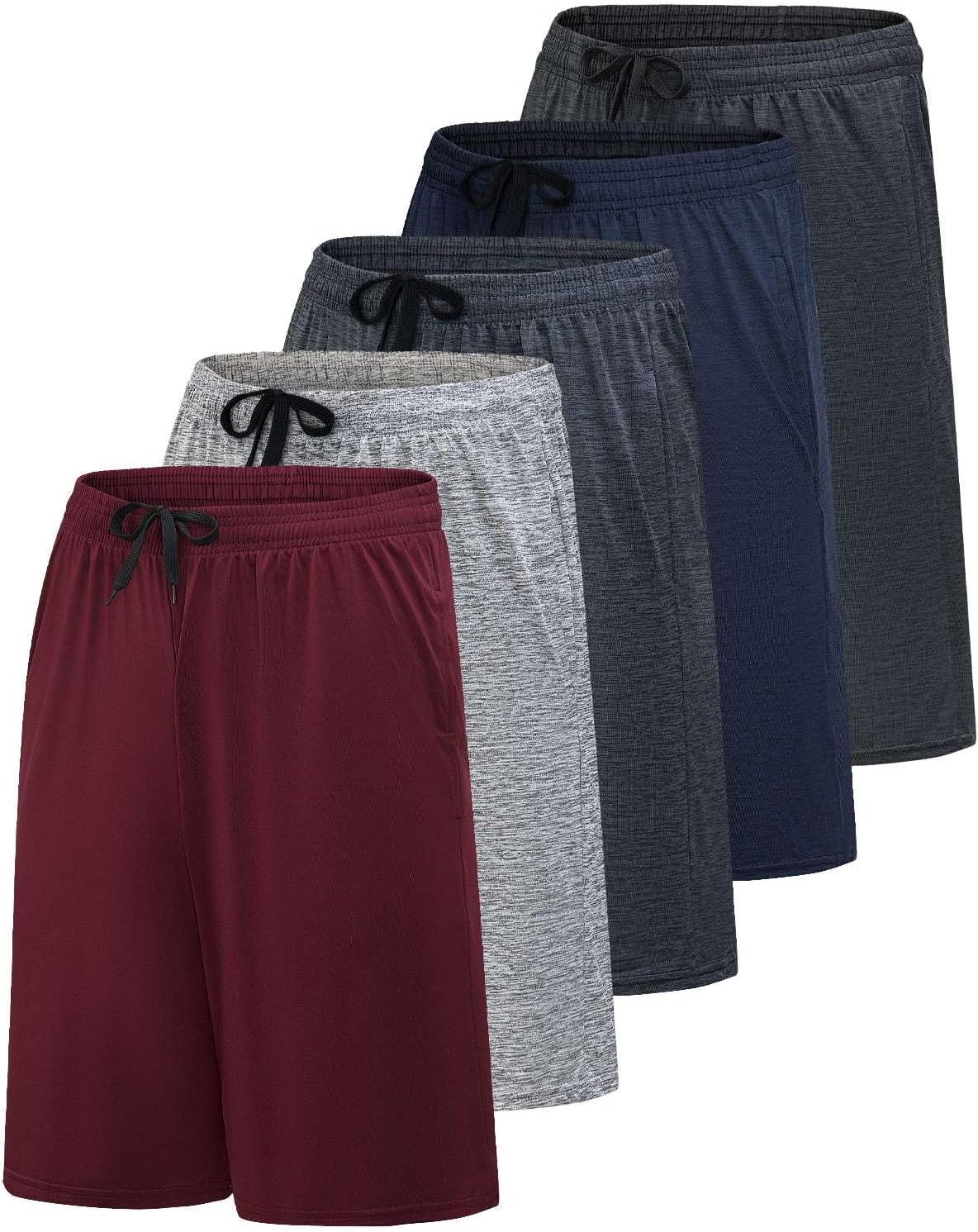 Real Essentials Men’s 5 Pack: 9" Dry-Fit Shorts – Athletic Gym, Workout, Basketball, Running, Casual Lounge Active Pockets - Image 7