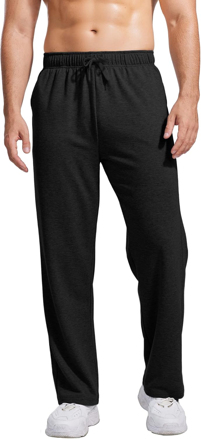 PINSPARK Men's Sweatpants Open Bottom Athletic Jogger Sweatpants Uncuffed Baggy Sweat Pants Cotton Lounge Pants with Pockets - Image 7