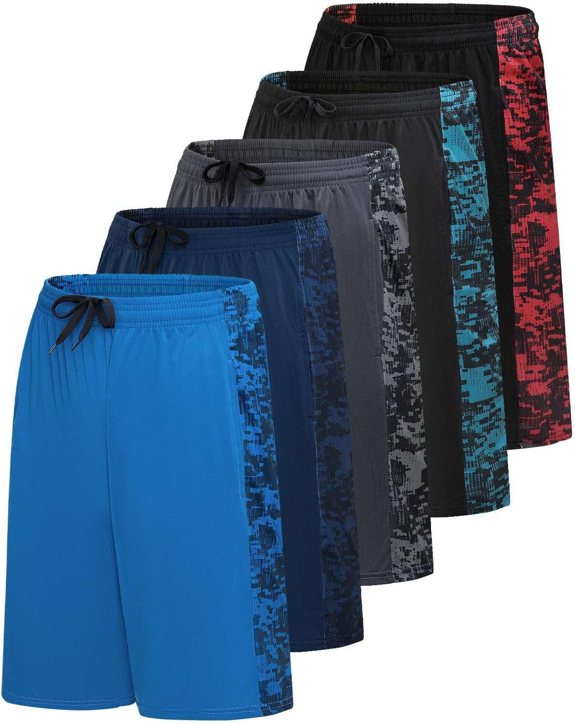 Real Essentials Men’s 5 Pack: 9" Dry-Fit Shorts – Athletic Gym, Workout, Basketball, Running, Casual Lounge Active Pockets - Image 16