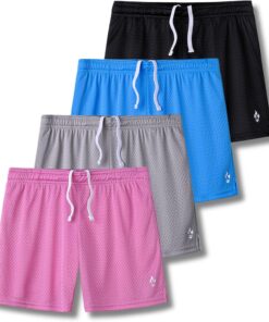 Liberty Pro 4 Pack: Girls Airy Mesh Active Athletic Sport Shorts, Youth Running Performance Clothes with Pockets