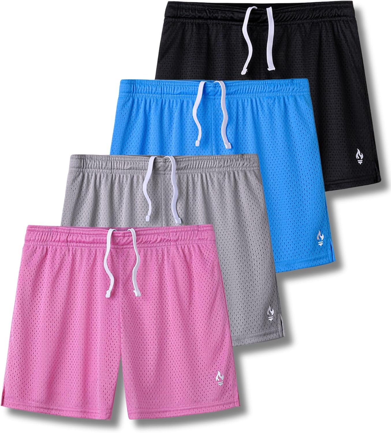Liberty Pro 4 Pack: Girls Airy Mesh Active Athletic Sport Shorts, Youth Running Performance Clothes with Pockets