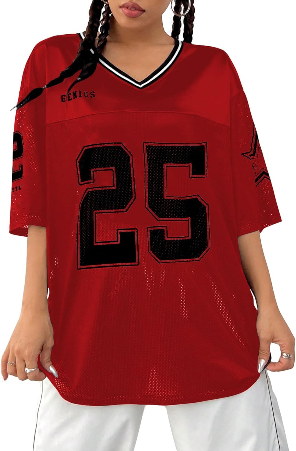 Verdusa Jersey Shirts for Women Y2K Graphic Tees Oversized Streetwear T Shirt V Neck Football Jersey - Image 13