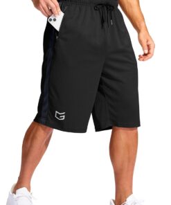 G Gradual Men's 11" Long Basketball Shorts with Zipper Pockets Drawstring Mesh Lightweight Gym Athletic Shorts for Men