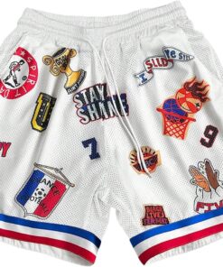 GORGLITTER Men's Graphic Basketball Shorts Y2K Striped Drawstring Waist Workout Drippy Shorts Streetwear