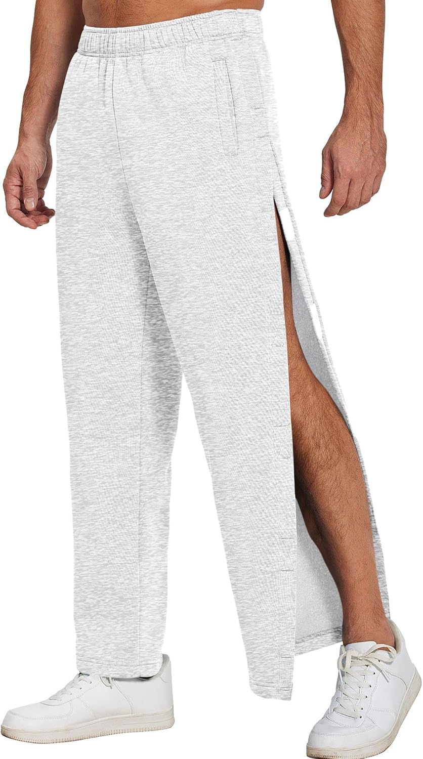 Deyeek Mens Fleece Tear Away Pants Loose Fit Post Knee Replacement Surgery Pants Breakaway Sweatpants Side Snap with Pockets - Image 11