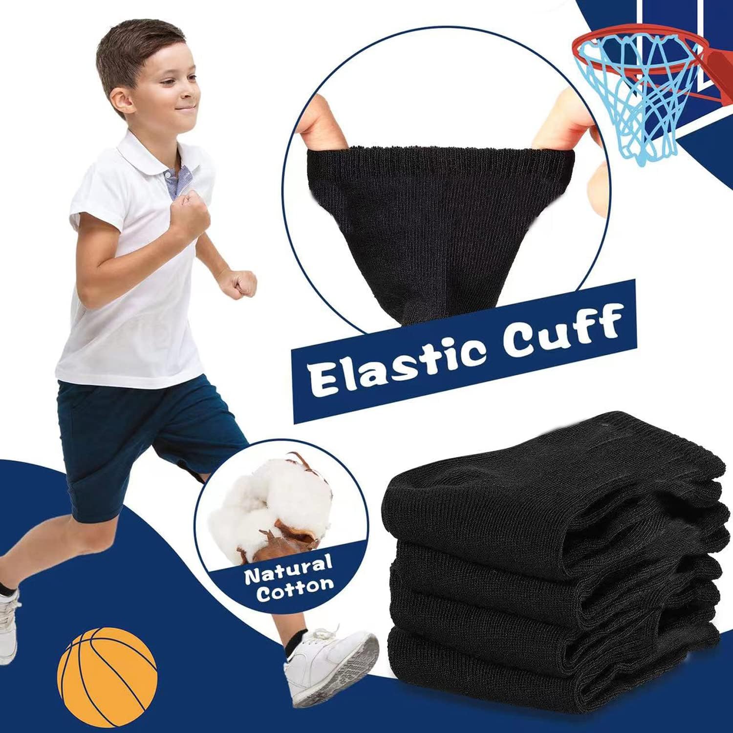 Hanaive Bulk 100 Pair Kids Crew Socks Unisex Stretch Cotton Socks Soft for Childrens Toddlers Youth Homeless Gifts Age 5-10 - Image 3