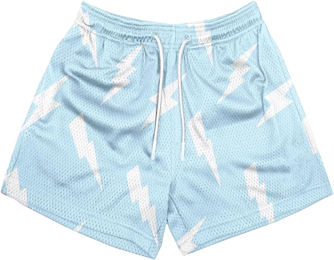 Men's Mesh Basketball Shorts Breathable Athletic Shorts with Pockets Lightning & Star Print Gym Training Outdoor - Image 13