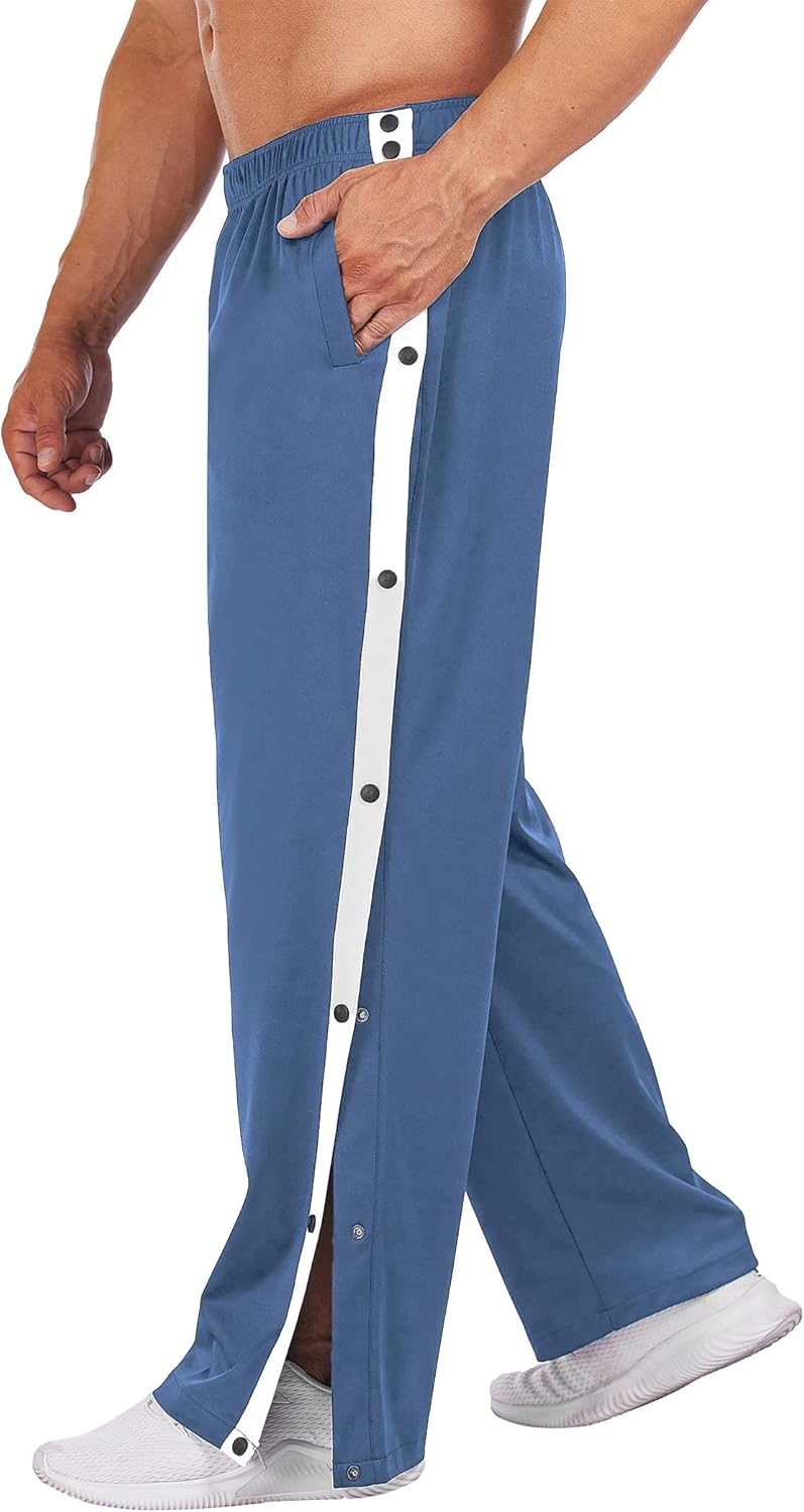 Deyeek Men's Tear Away Basketball Pants High Split Snap Button Casual Post-Surgery Sweatpants with Pockets - Image 8