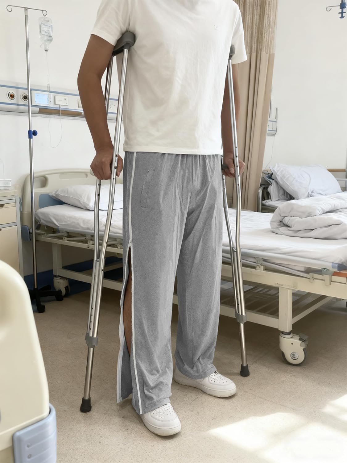 Men's Tear Away Pants 2 Side Full Zippers Legs Snap Off Sweatpants with Pockets for Post Knee Surgery Recovery - Image 4