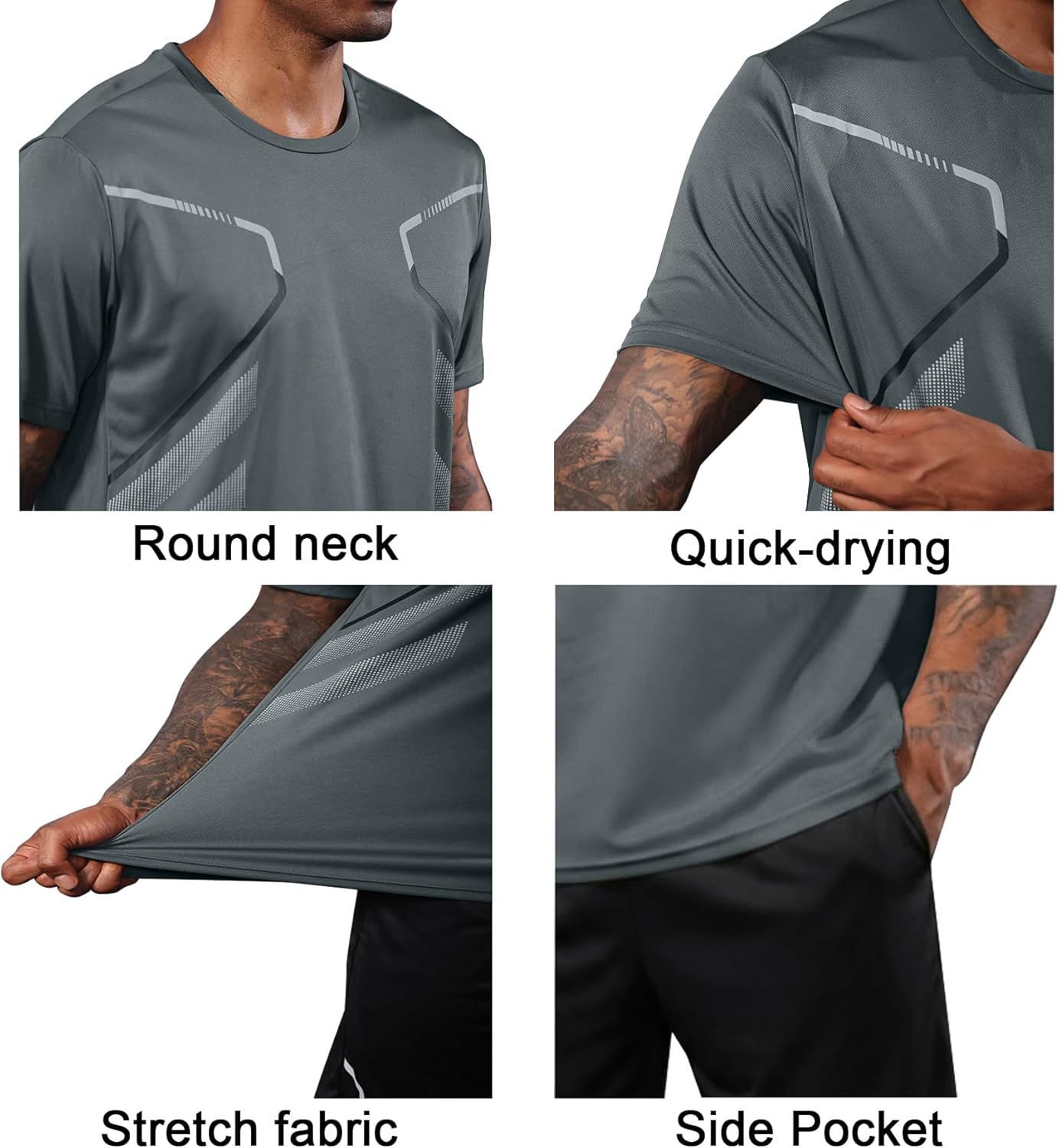 BUYJYA 3 Pack Men's Gym Shorts Shirt Set Workout Athletic Basketball Running Football Elastic Waist with Pocket Gifts - Image 6