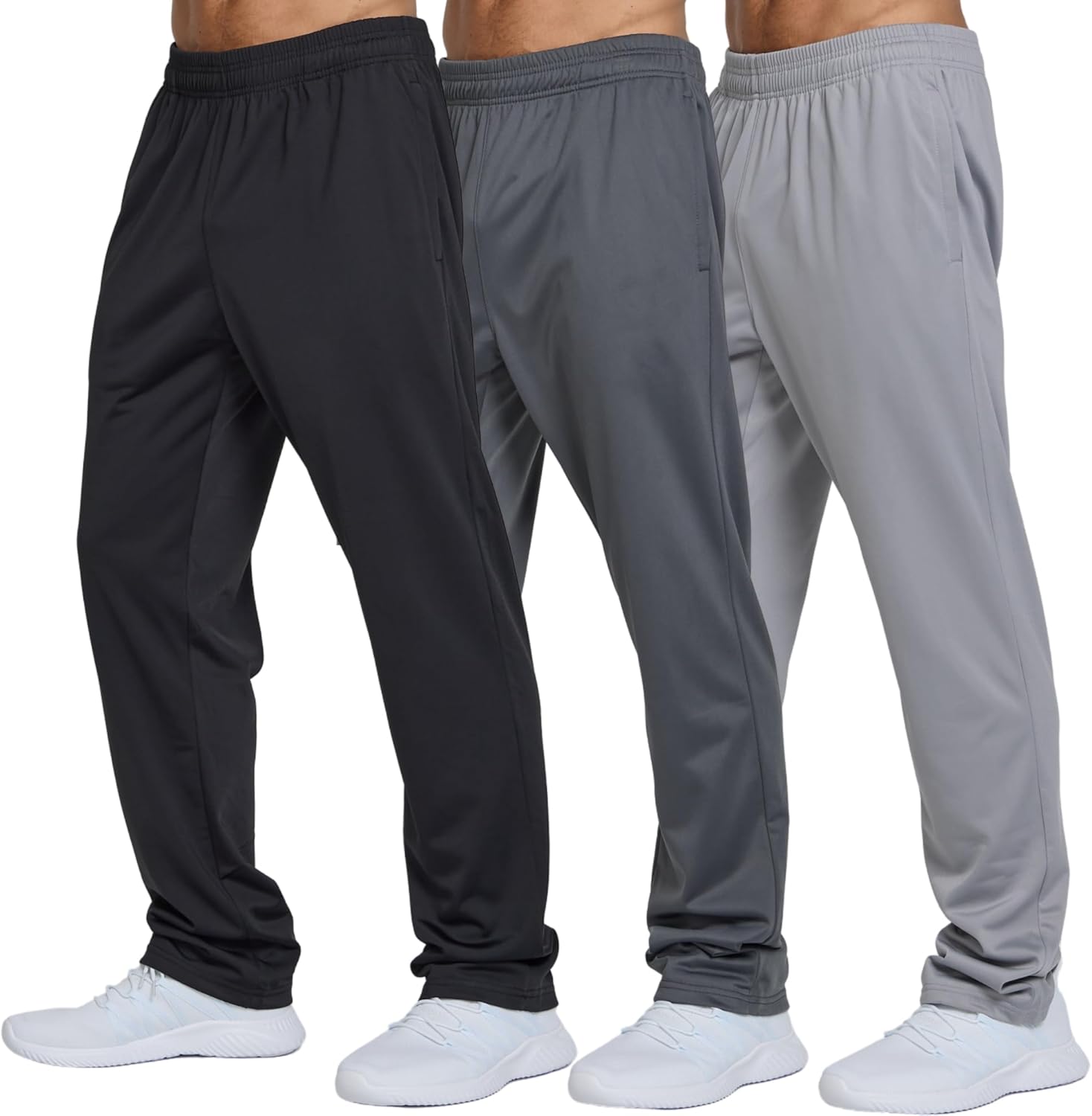 Ultra Performance 3 Pack Mens Athletic Open Bottom Sweatpants Active Track Pants Casual Tricot Wide Leg Sweat Pants for Men