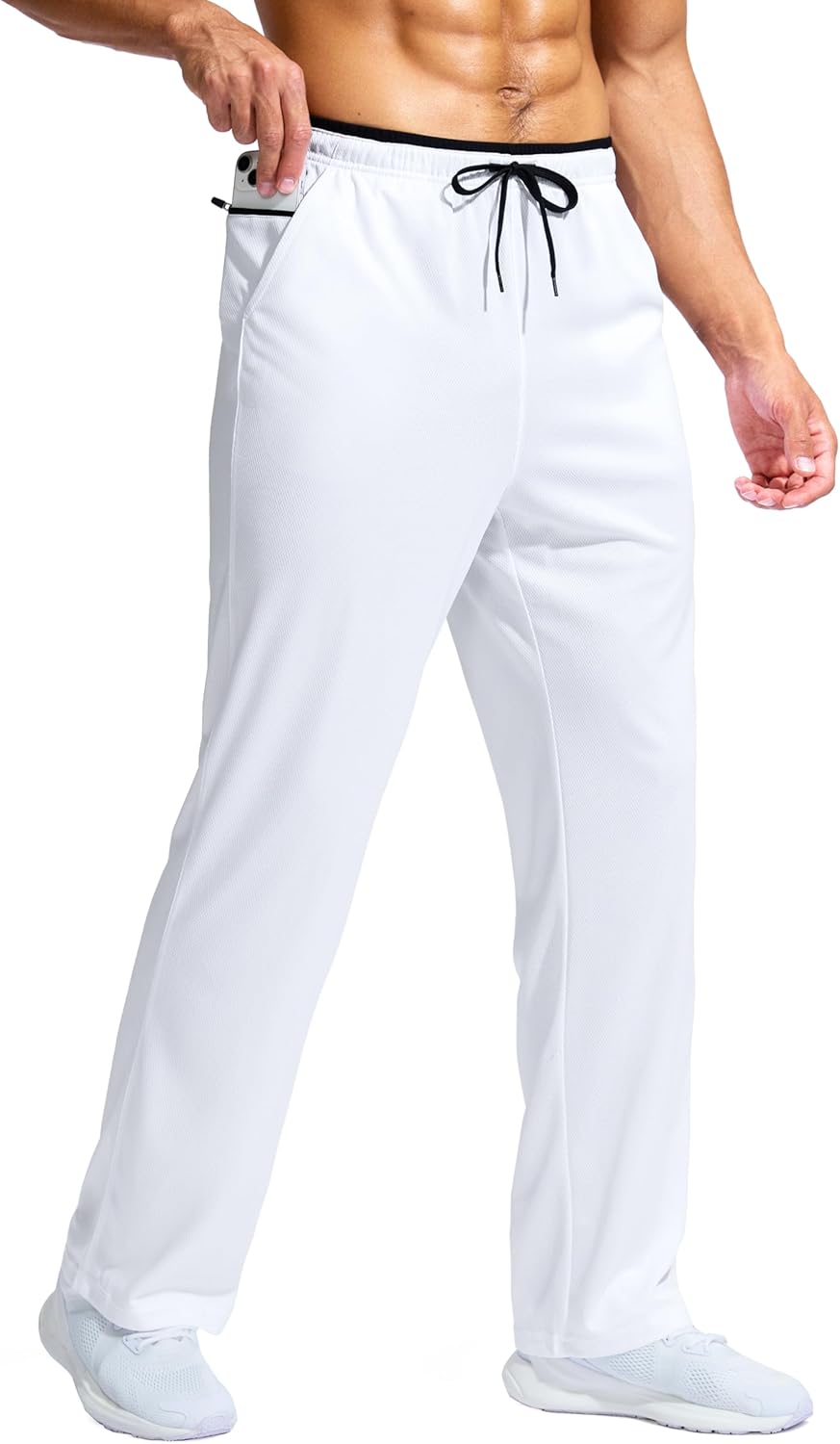 Pudolla Men's Lightweight Mesh Sweatpants Loose Fit Open Bottom Athletic Workout Gym Pants with Zipper Pockets - Image 21