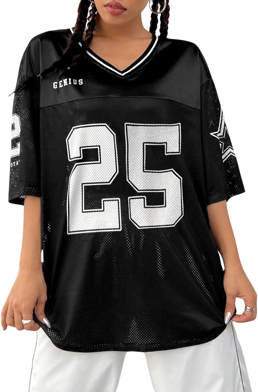 Verdusa Jersey Shirts for Women Y2K Graphic Tees Oversized Streetwear T Shirt V Neck Football Jersey - Image 7